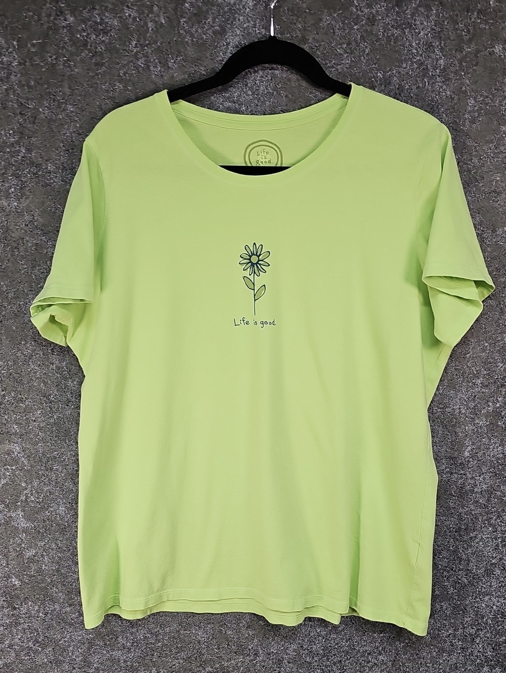 Life Is Good Classic Fit Tee, Flower Print, Lime Green, Cotton, Size XL